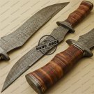 Rody Stan Beautiful Custom Handmade Damascus Bowie Knife With Leather Sheaths Handle