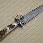 Professional Damascus Bowie Knife Custom Handmade Damascus Steel Hunting Bowie Knife Stag Handle