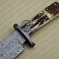 Professional Damascus Bowie Knife Custom Handmade Damascus Steel Hunting Bowie Knife Stag Handle