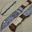 Damascus Bowie Knife Custom Handmade Damascus Steel Hunting Knife With Bone and Rose Wood Handle