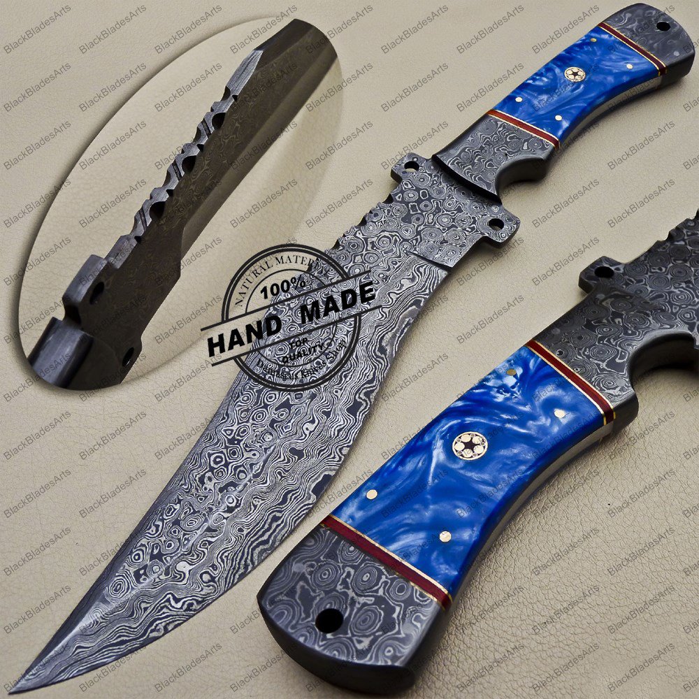 New Damascus Bowie Knife Custom Handmade Damascus Steel Hunting Knife With Corain Handle