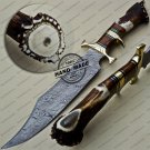 Professional Damascus Bowie Knife Custom Handmade Damascus Steel Hunting Knife With Stag Handle
