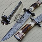 Damascus Bowie Knife Custom Handmade Damascus Steel Hunting Damascus Bowie Knife With Stag Handle
