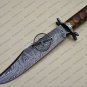 Damascus Bowie Knife Custom Handmade Damascus Steel Hunting Damascus Bowie Knife + Rose Wood Handle