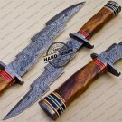 Damascus Bowie Knife Fixed Blade Handmade Damascus Steel Hunting Knife With Rose Wood Handle