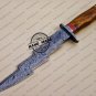 Damascus Bowie Knife Fixed Blade Handmade Damascus Steel Hunting Knife With Rose Wood Handle
