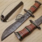 Damascus Bowie Knife Custom Handmade Damascus Steel Hunting Knife With Pakka Wood Handle