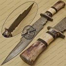 Damascus Bowie Knife Custom Handmade Damascus Steel Hunting Knife With Colored Bone Handle Sheaths