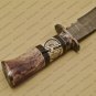 Damascus Bowie Knife Custom Handmade Damascus Steel Hunting Knife With Colored Bone Handle Sheaths