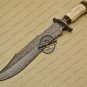 Damascus Bowie Knife Custom Handmade Damascus Steel Hunting Knife With Bone Rose Wood Handle Sheaths