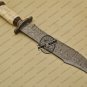 Damascus Bowie Knife Custom Handmade Damascus Steel Hunting Knife With Bone Rose Wood Handle Sheaths