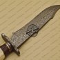 Damascus Bowie Knife Custom Handmade Damascus Steel Hunting Knife With Bone Rose Wood Handle Sheaths