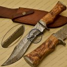 Damascus Bowie Knife Custom Handmade Damascus Steel Hunting Knife Cow Wood Handle Leather Sheaths