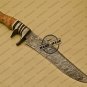 Damascus Bowie Knife Custom Handmade Damascus Steel Knife With Cow Wood Handle Leather Sheath