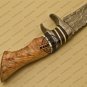 Damascus Bowie Knife Custom Handmade Damascus Steel Knife With Cow Wood Handle Leather Sheath