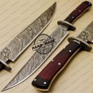 Damascus Bowie Knife Custom Handmade Damascus Steel Hunting Knife With Snake Wood Handle Sheaths