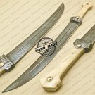 Damascus Bowie Knife Custom Handmade Damascus Steel Hunting Knife With Camel Bone Handle Sheaths