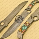 Damascus Bowie Knife Custom Handmade Damascus Steel Hunting Knife + Corain Handle Leather Sheaths
