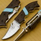 Personalized Handmade Steel Folding Pocket Knife, Turquoise Gemstone & Rose Wood Handle, Birthday