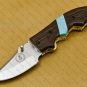 Personalized Handmade Steel Folding Pocket Knife, Turquoise Gemstone & Rose Wood Handle, Birthday