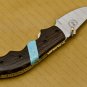 Personalized Handmade Steel Folding Pocket Knife, Turquoise Gemstone & Rose Wood Handle, Birthday