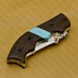 Personalized Handmade Steel Folding Pocket Knife, Turquoise Gemstone & Rose Wood Handle, Birthday