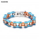 Blue Orange_Men's  Bracelets Bangles Punk Biker Bicycle Motorcycle Multicolor Chain Bracelets For Me