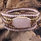 Pink_RH Fashion Handma Boho Bracelet Natural Stones Pink Charm 5 Strands Wrap Bracelets Women Gift D