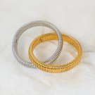 Width 12mm_Trendy Stainless Steel Double-Layer Elastic Bracelet for Women Hip Hop Spiral Waterproof Width 12mm_Trendy Stainless Steel Double-Layer Elastic Bracelet for Women Hip Hop Spiral Waterproof