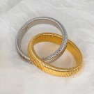 Width 16mm_Trendy Stainless Steel Double-Layer Elastic Bracelet for Women Hip Hop Spiral Waterproof Width 16mm_Trendy Stainless Steel Double-Layer Elastic Bracelet for Women Hip Hop Spiral Waterproof