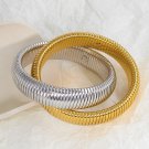 Width 20mm_Trendy Stainless Steel Double-Layer Elastic Bracelet for Women Hip Hop Spiral Waterproof Width 20mm_Trendy Stainless Steel Double-Layer Elastic Bracelet for Women Hip Hop Spiral Waterproof