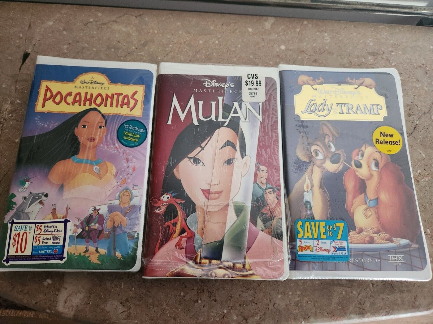 Walt Disney's Pocahontas, Mulan, Lady And The Tramp Vhs Sealed Lot