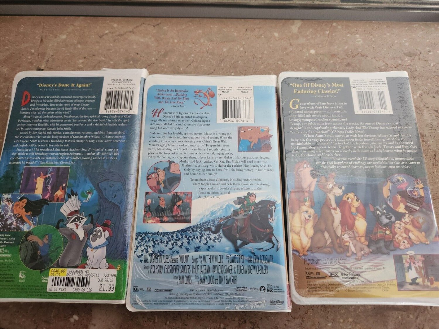 Walt Disney's Pocahontas, Mulan, Lady And The Tramp Vhs Sealed Lot