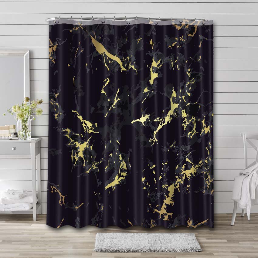 Marble Aesthetic Black Gold Shower Curtain Bathroom Decoration