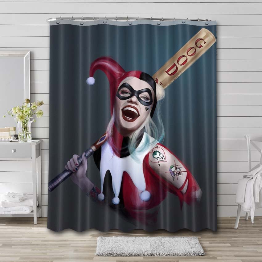 Harley Quinn Baseball Bat Shower Curtain Bathroom Decoration