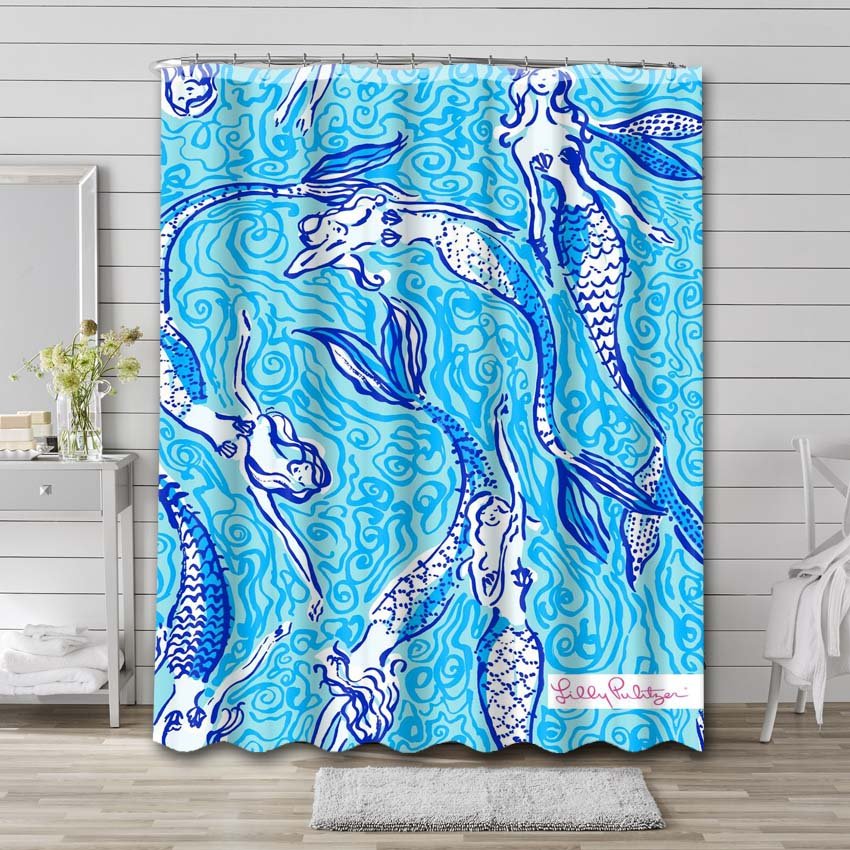 Lilly Pulitzer Nice Tail Mermaid Shower Curtain Waterproof Polyester