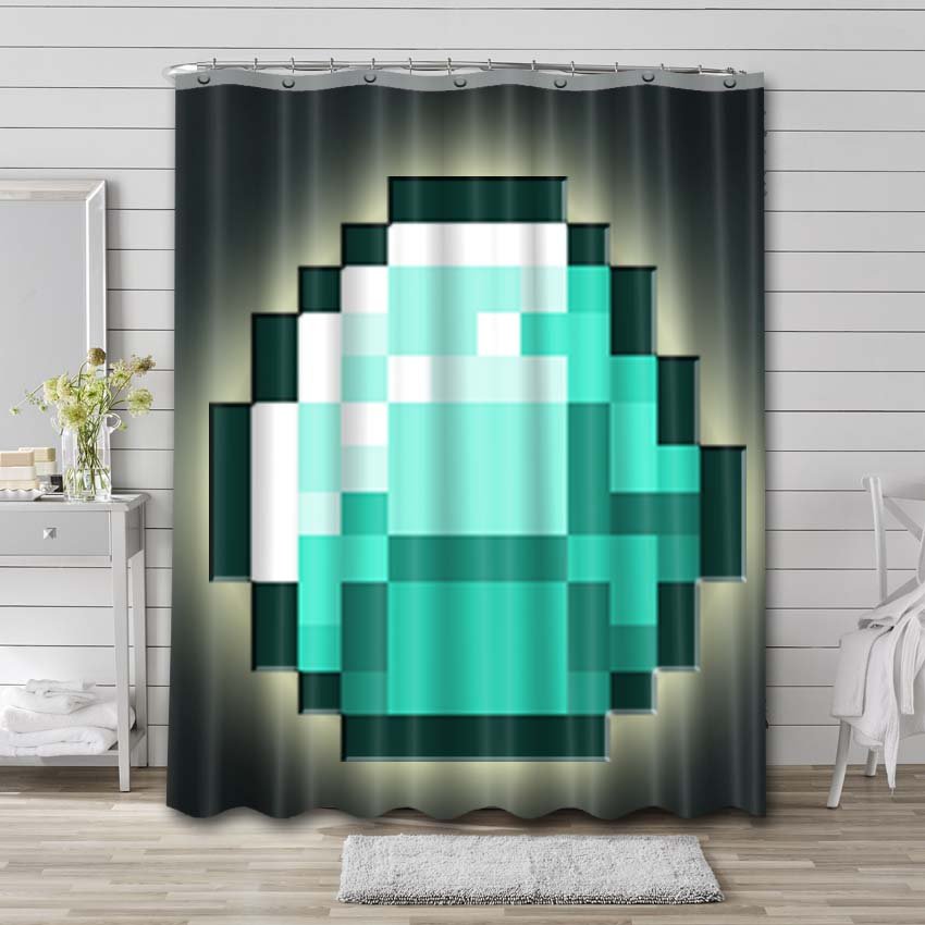 Minecraft Creeper Diamond Shower Curtain Waterproof Polyester