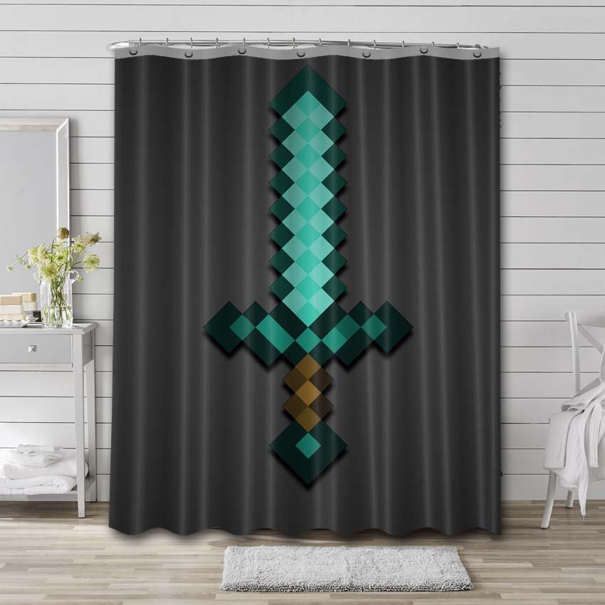 Minecraft Creeper Sword Shower Curtain Bathroom Decoration