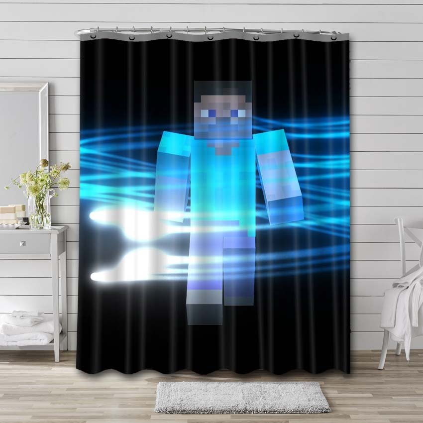 Minecraft Creeper Steve Shower Curtain Waterproof Polyester