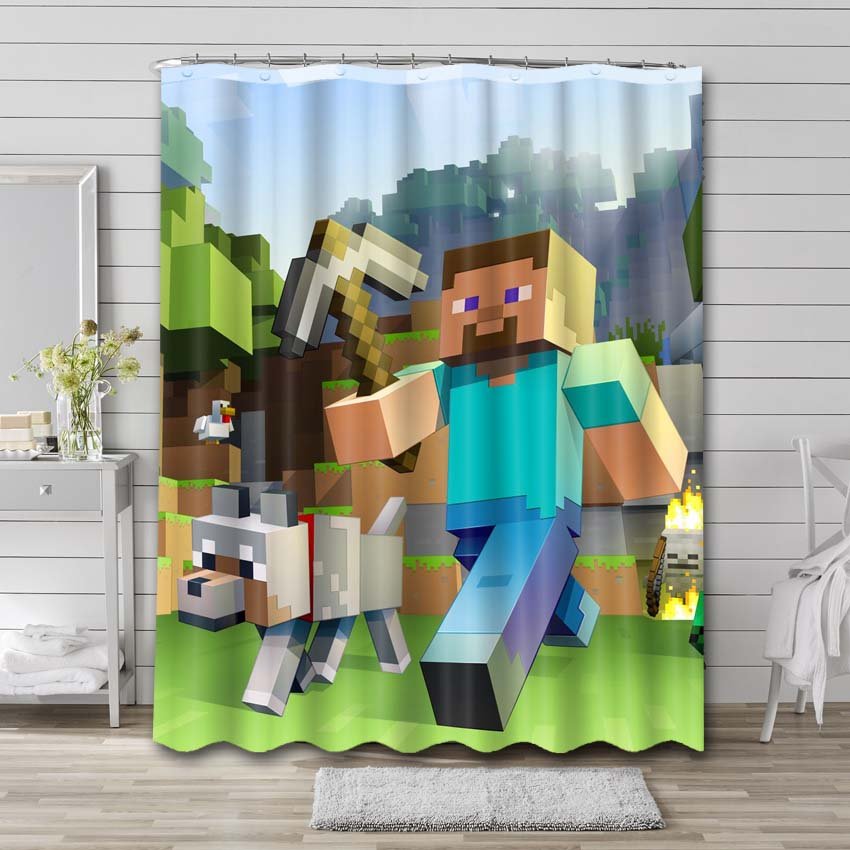 Minecraft Creeper Steve Shower Curtain Bathroom Decoration