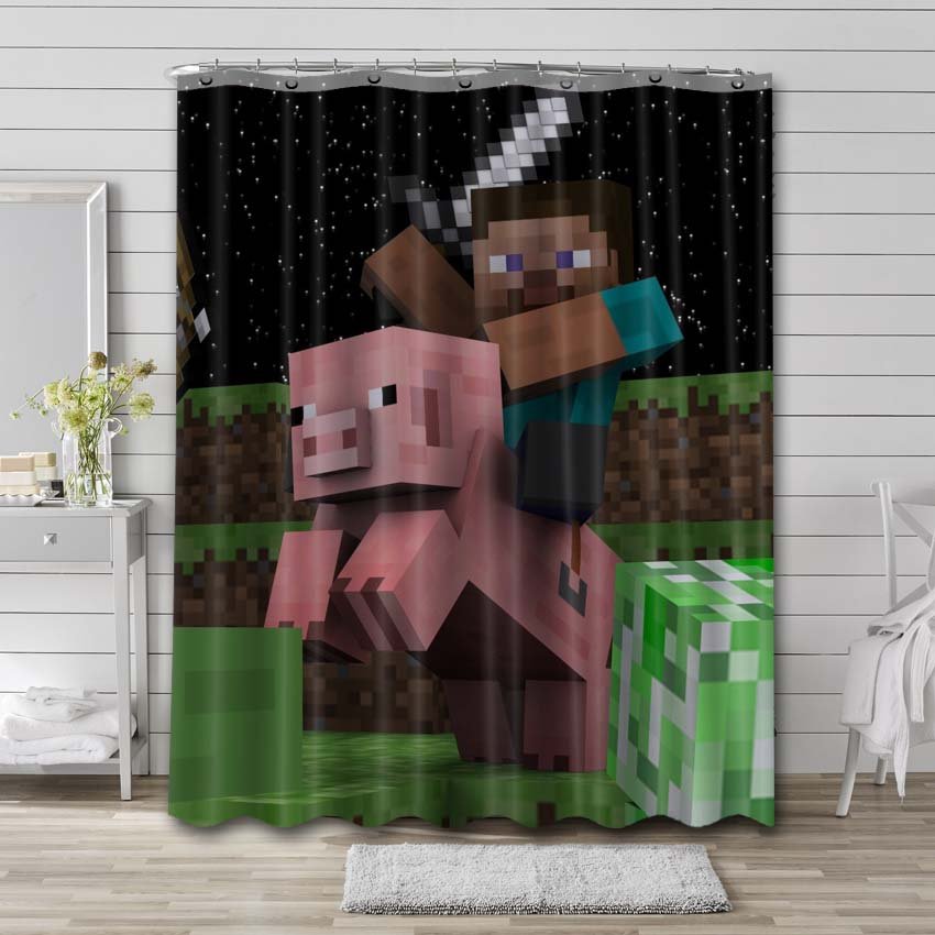 Minecraft Steve Character Shower Curtain Waterproof Polyester