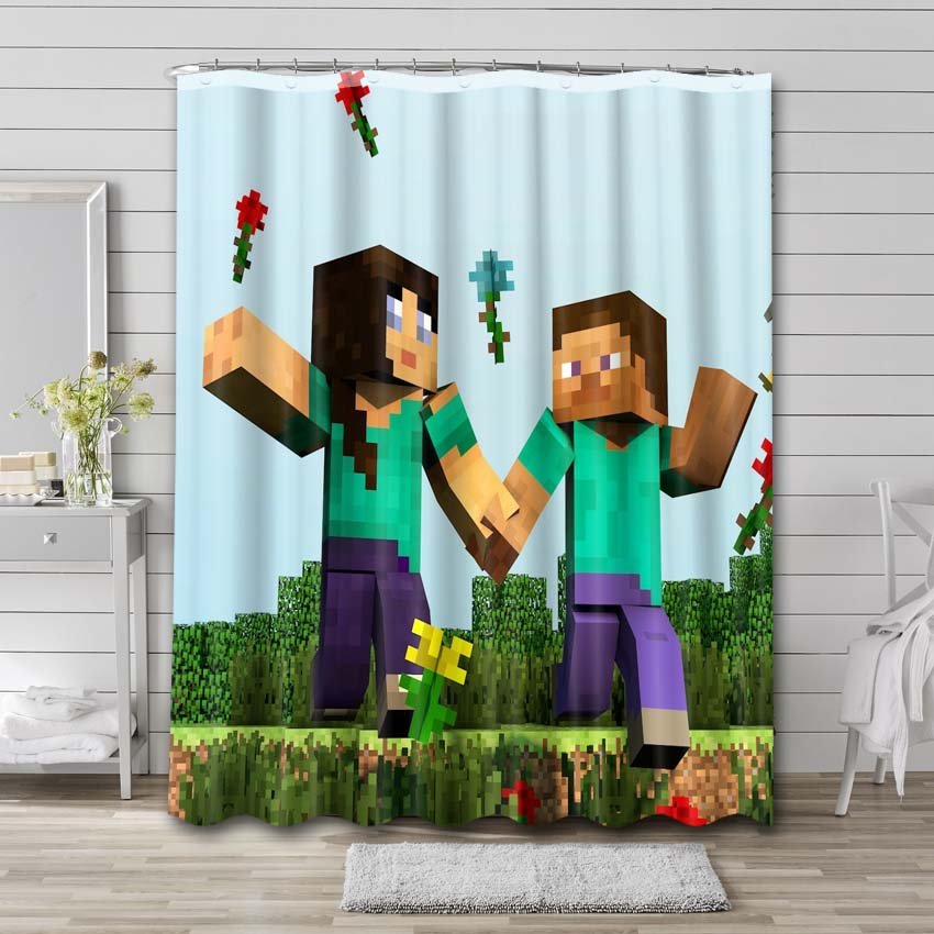 Minecraft Steve Creeper Shower Curtain Bathroom Decoration