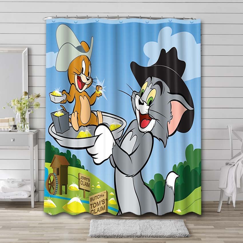 Tom and Jerry Show Shower Curtain Bathroom Decoration