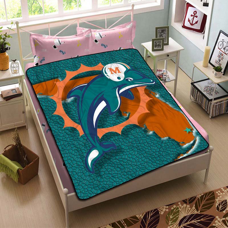 Miami Dolphins Logo Blanket Throw Fleece Quilt