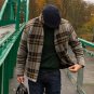 Warm men's sheep wool plaid jacket. Business comfortable warm jacket. Wool plaid