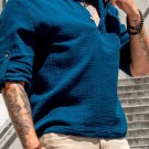Men's shirt made of natural muslin in a very rich blue color. Boho style.