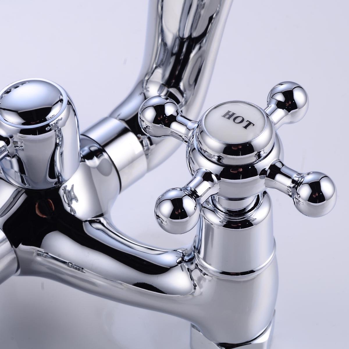Traditional Chrome Floor Mounted Standing Bath Taps with Hand Held