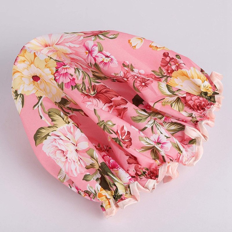 10.5 Inch Flower Shower Caps for Women and GirlWaterproof Double