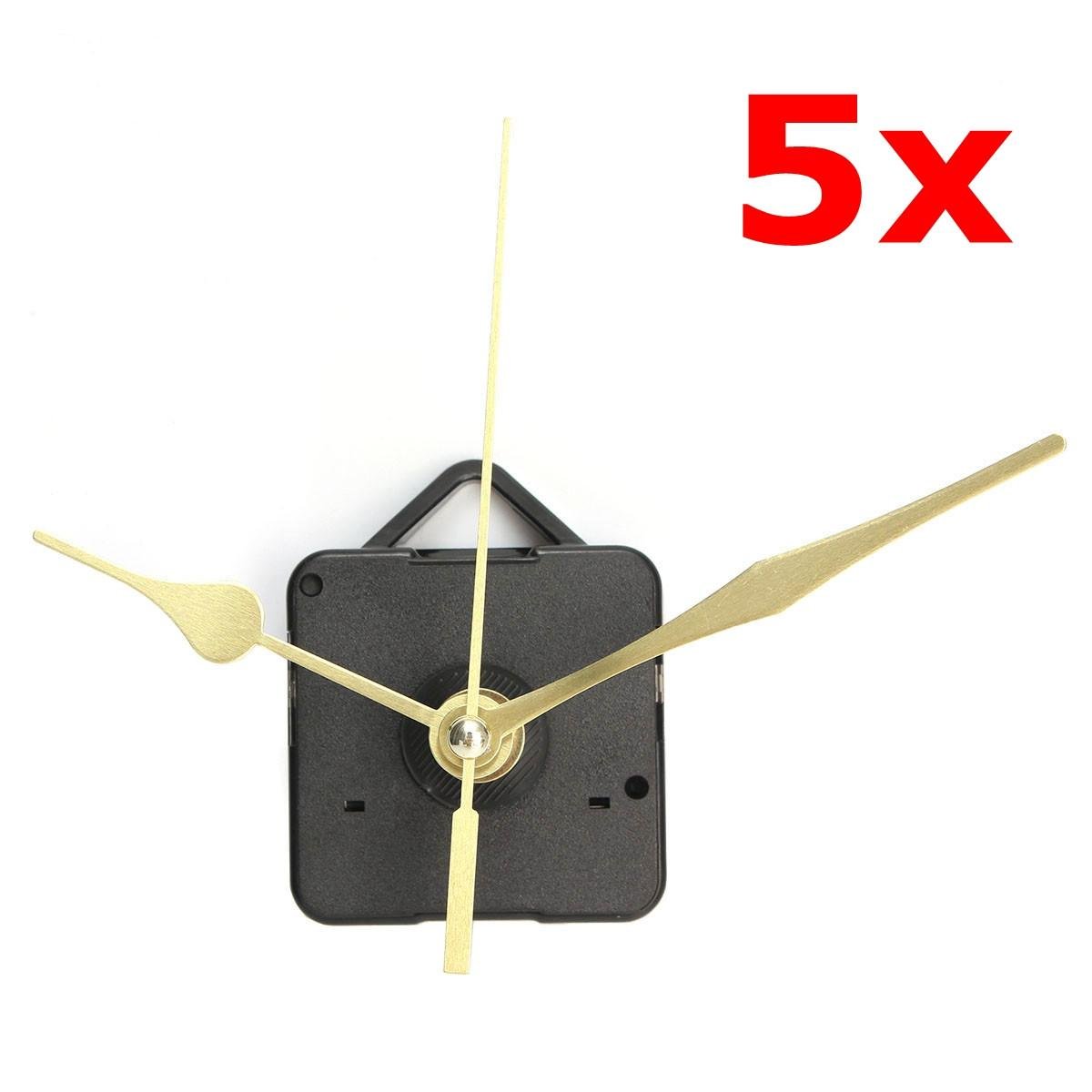5xQuartz Clock Movement Mechanism Long Spindle Gold Hand Kit