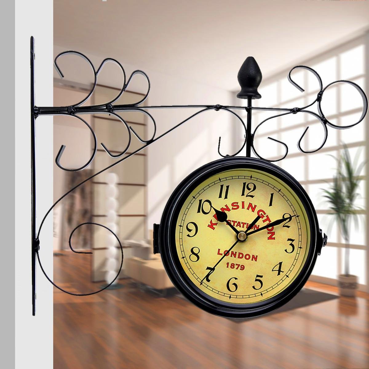 Wall Mount Clock Vintage Retro Double Sided Mediterranean Hallway